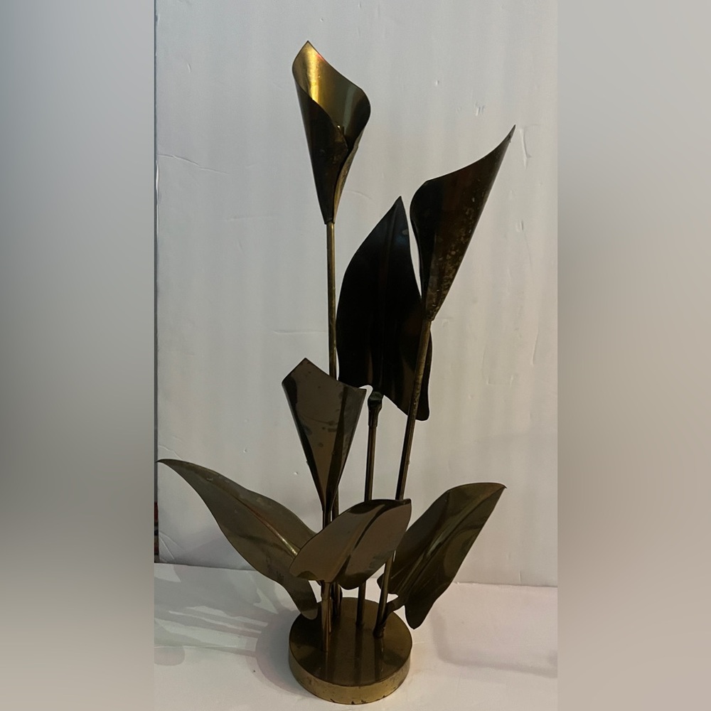 Vintage MCM Large Brass Cala Lily Sculpture Candleholder Candelabra 20”H